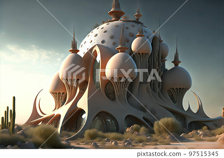 Planet surface with alien town Planet surface with alien town 97515345