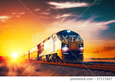 Heavy cargo train delivers goods by rail to different cities Heavy cargo train delivers goods by rail to different cities 97515667