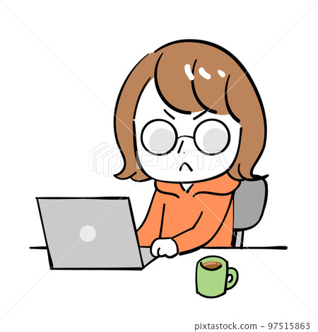 Woman computer good at straight face Woman computer good at straight face 97515863