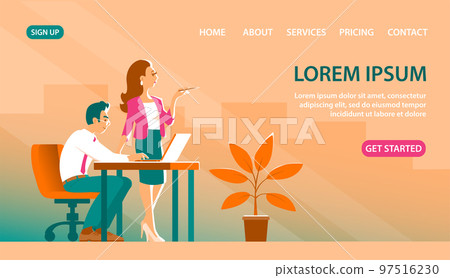 Banner of a business man and woman in a work process Banner of a business man and woman in a work process 97516230