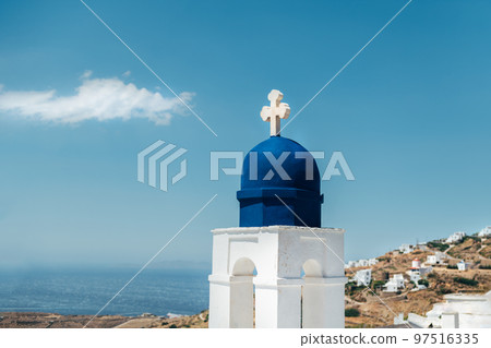 Blue church dome, Greece 97516335
