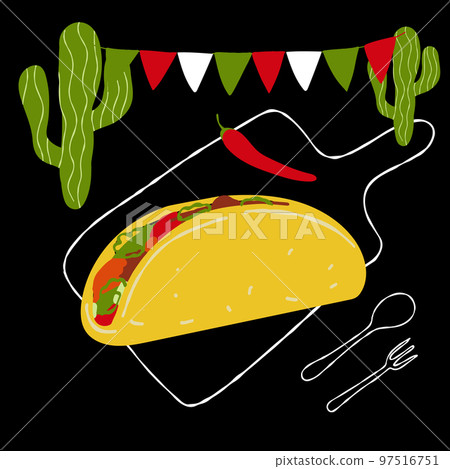 Mexican food illustration tacos on black 97516751