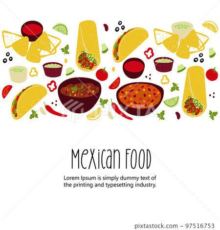 Mexican food illustration Tacos, Burrito, Chili 97516753