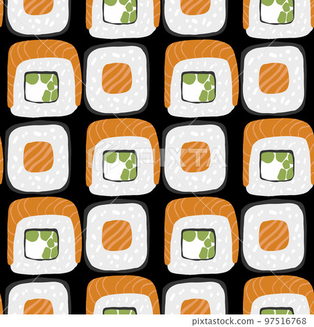 Seamless pattern with Sushi roll set illustration Seamless pattern with Sushi roll set illustration 97516768