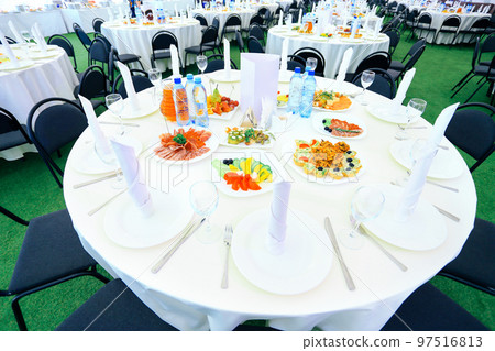 table served for the celebration in the restaurant. 97516813
