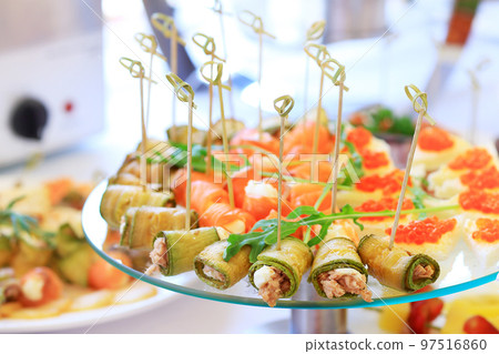 close up. delicious dishes on the table in the restaurant 97516860