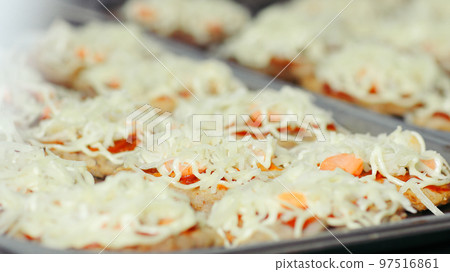 close up.meat baskets on a baking sheet close up.meat baskets on a baking sheet 97516861