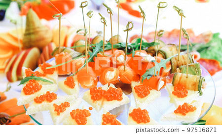 close up. delicious dishes on the table in the restaurant 97516871