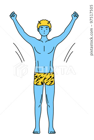 Blue demon man wearing tiger pattern pants taking a deep breath, traditional event, Setsubun Blue demon man wearing tiger pattern pants taking a deep breath, traditional event, Setsubun 97517505