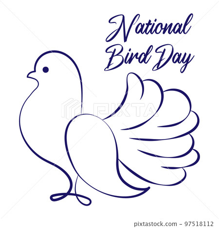 Dove, National Bird Day. Line art, black and white illustration, vector Dove, National Bird Day. Line art, black and white illustration, vector 97518112