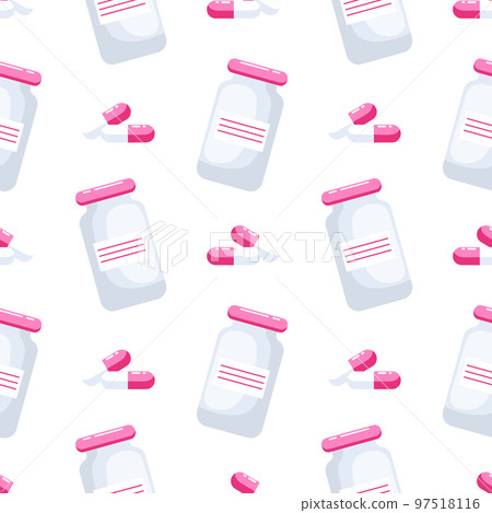 Medicinal bottles and pills capsules on a white background. Background, print, vector 97518116