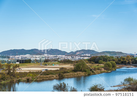 《Aichi Prefecture》Scenery of Shonai River in Kasugai City from Yoshine Bridge 《Aichi Prefecture》Scenery of Shonai River in Kasugai City from Yoshine Bridge 97518151