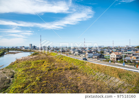 《Aichi Prefecture》Scenery of Shonai River in Kasugai City from Yoshine Bridge 《Aichi Prefecture》Scenery of Shonai River in Kasugai City from Yoshine Bridge 97518160
