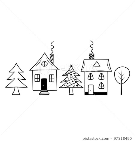 Houses and trees in doodle style.  97518490