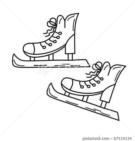 Winter ice skates in doodle style. Vector illustration. Winter ice skates in doodle style. Vector illustration. 97519134