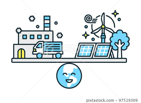 An image of a balance between greenhouse gas emissions and absorption. Vector illustration material. An image of a balance between greenhouse gas emissions and absorption. Vector illustration material. 97519309