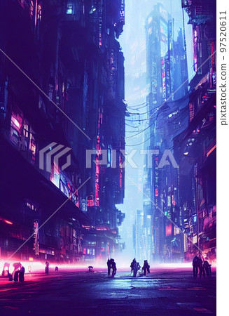 Concept art illustration of cyberpunk city at night Concept art illustration of cyberpunk city at night 97520611