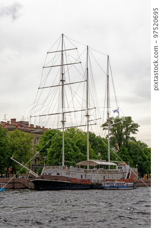 Sailing ship in St. Petersburg on river Neva Russia Sailing ship in St. Petersburg on river Neva Russia 97520695