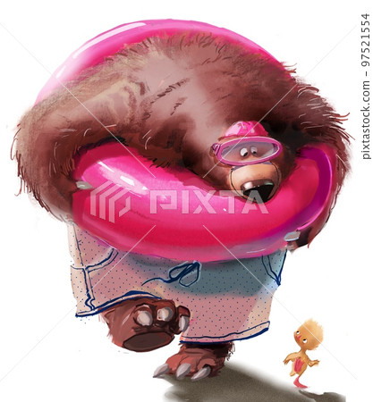 cute bear with lifebuoy and little duckling cute bear with lifebuoy and little duckling 97521554