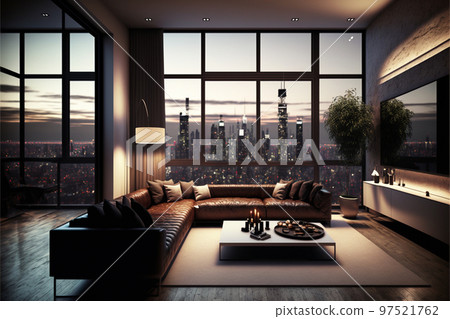 Generative AI illustration of luxury penthouse at night 97521762