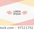 A linear and dynamic Japanese pattern in bright red and yellow. Abstract background. Yagasuri and Seigaiha. 97521792
