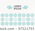 Abstract background with lined circles in light blue Japanese pattern. Seigaiha and checkered patterns. 97521793