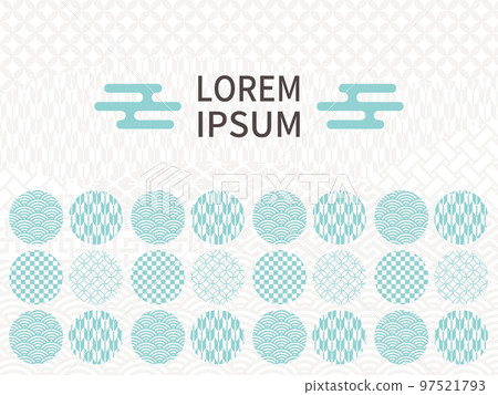 Abstract background with lined circles in light blue Japanese pattern. Seigaiha and checkered patterns. Abstract background with lined circles in light blue Japanese pattern. Seigaiha and checkered patterns. 97521793