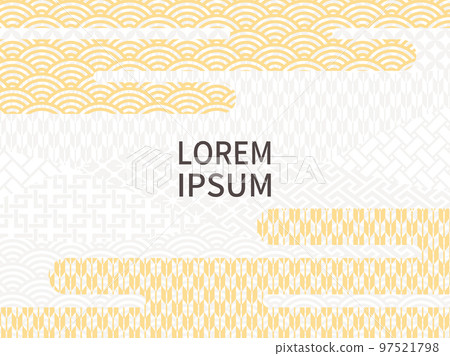 A large yellow haze with the image of gold. Abstract Japanese pattern background. Seigaiha and Yagasuri. A large yellow haze with the image of gold. Abstract Japanese pattern background. Seigaiha and Yagasuri. 97521798