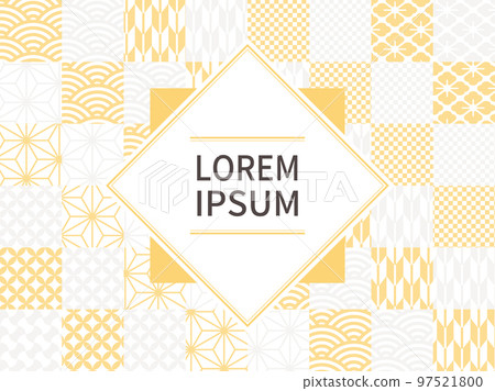 Japanese pattern abstract background and frame. A yellow checkered pattern with the image of gold. Japanese pattern abstract background and frame. A yellow checkered pattern with the image of gold. 97521800