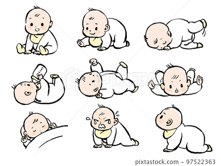 簡單寶寶各種姿勢彩色插圖 97522363