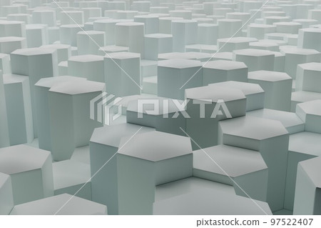 3d illustration of space with white hexagonal columns 3d illustration of space with white hexagonal columns 97522407