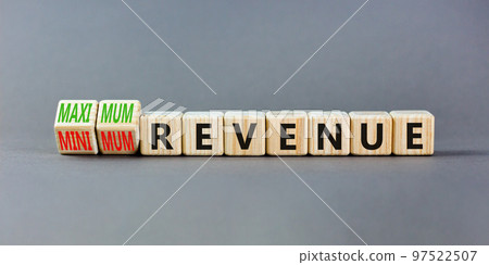 Maximum or minimum revenue symbol. Concept words Maximum revenue and Minimum revenue on wooden cubes. Beautiful grey table grey background. Business maximum or minimum revenue concept. Copy space. Maximum or minimum revenue symbol. Concept words Maximum revenue and Minimum revenue on wooden cubes. Beautiful grey table grey background. Business maximum or minimum revenue concept. Copy space. 97522507