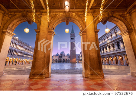 Venice, Italy at St. Mark's Square with the Basilica and Bell Tower Venice, Italy at St. Mark's Square with the Basilica and Bell Tower 97522676