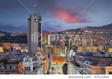 Genoa, Italy Cityscape at Dusk 97522683