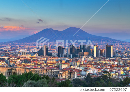 Naples, Italy with the financial district skyline under Mt. Vesuvius Naples, Italy with the financial district skyline under Mt. Vesuvius 97522697