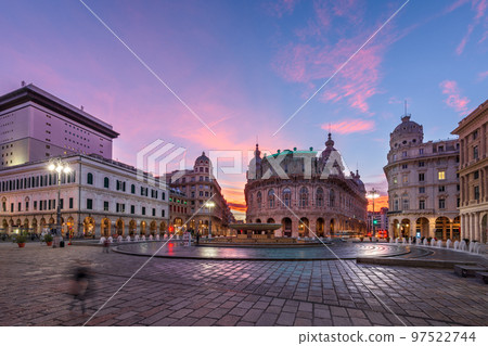 Piazza De Ferrari in Genoa, Italy at Twilight 97522744
