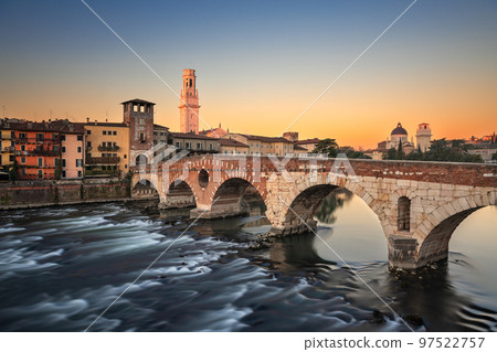 Verona, Italy Town Skyline on the Adige River with Ponte Pietra 97522757