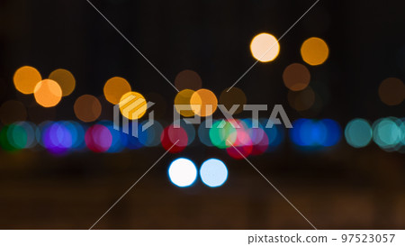 Bright defocused colorful lights, abstract photo background 97523057