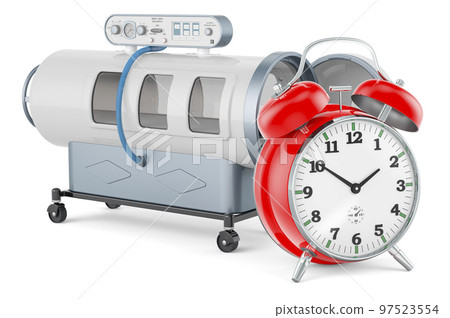 Diving chamber with alarm clock, 3D rendering Diving chamber with alarm clock, 3D rendering 97523554