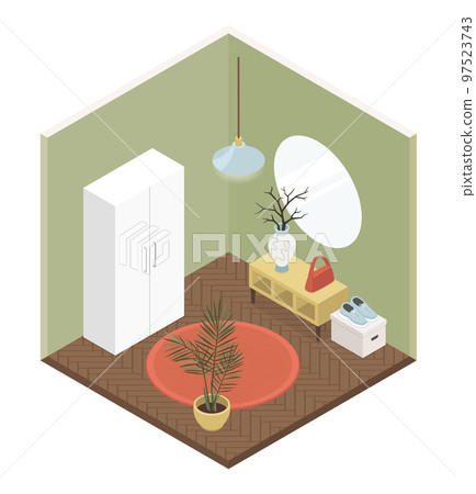 Hallway design - modern vector colorful isometric illustration 97523743
