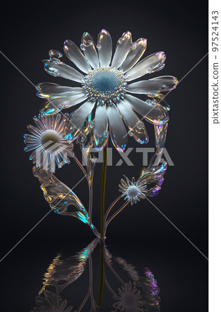 Beautiful flower daisy and water drop on black background (Created with Generative AI technology). 97524143