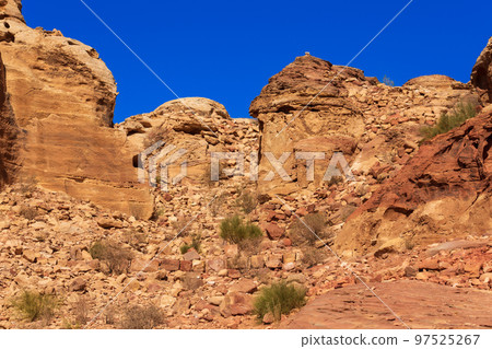 The Siq red rocks, canyon of Petra, Jordan 97525267