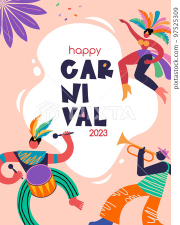 Happy Carnival, Brazil, South America Carnival with samba dancers and musicians. Festival and Circus 97525309