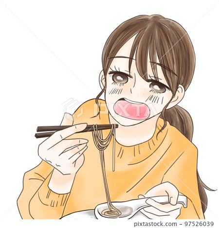 一個女人在吃麵條 97526039
