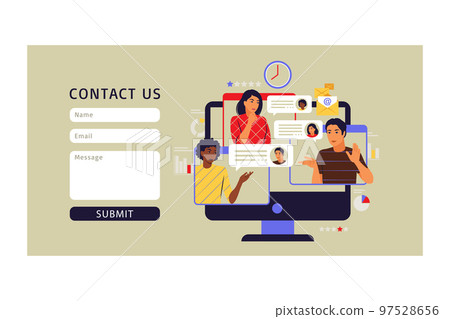 Online video conference concept. Contact us form. Vector illustration. Flat. 97528656