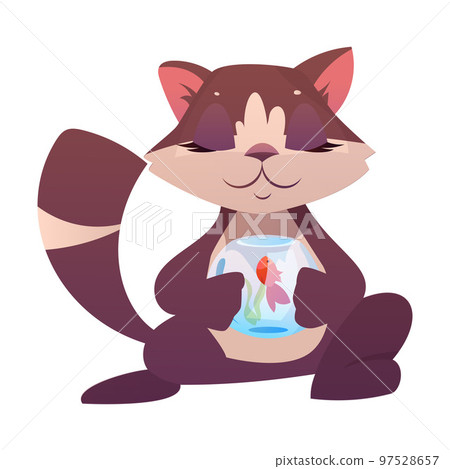 Funny Cat with Cute Snout as Domestic Pet Holding Fish Bowl with Paw Vector Illustration 97528657