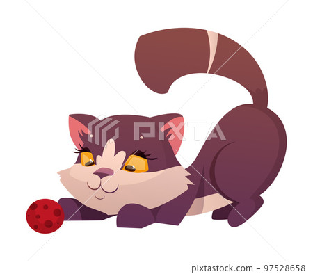 Funny Cat with Cute Snout as Domestic Pet Playing with Ball Vector Illustration 97528658