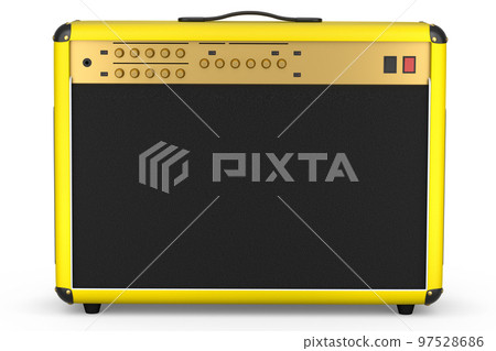 Classical electric and acoustic guitar amplifier isolated on white background. Classical electric and acoustic guitar amplifier isolated on white background. 97528686