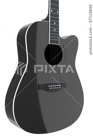 Close-up of acoustic guitar isolated on white background. Close-up of acoustic guitar isolated on white background. 97528698