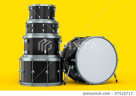 Set of realistic drums or drumset on yellow background 97528717